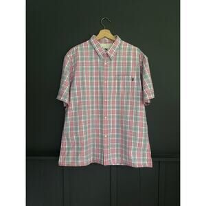 FCUK French Connection United Kingdom Blue Pink Button Up Short Sleeve Shirt XL